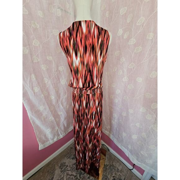 Calvin Klein Exquisite SUNSET Abstract Red Orange Black Maxi Dress Small 2 4 6 - Picture 2 of 5